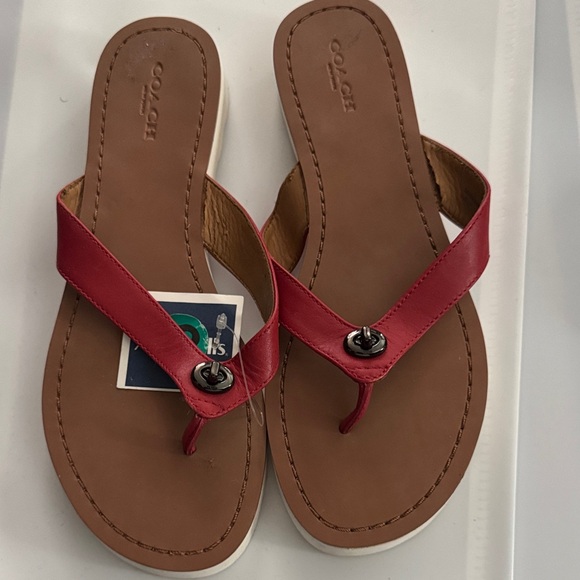Coach Women's Red and Brown Sandals - Picture 1 of 4